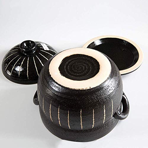 Olla Olla Cazuela Estufa redonda Olla de arroz de piedra para estofado con tapa doble Olla arrocera de arcilla Olla de sopa Loza de barro Cacerola de cerámica resistente al calor Negro 21 x 17,5