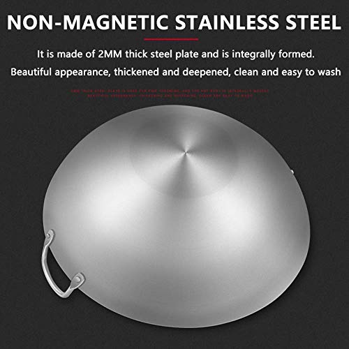 Ollas de Cocina Sartenes Wok - Sartén para saltear sin Recubrimiento, Sartén Profesional Grande para Wok/saltear, con asa Auxiliar, Wok Multiusos, Sartén de 34-80Cm, Plata-75Cm, Plata, 65CM