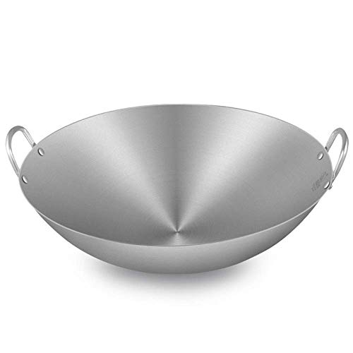 Ollas de Cocina Sartenes Wok - Sartén para saltear sin Recubrimiento, Sartén Profesional Grande para Wok/saltear, con asa Auxiliar, Wok Multiusos, Sartén de 34-80Cm, Plata-75Cm, Plata, 65CM