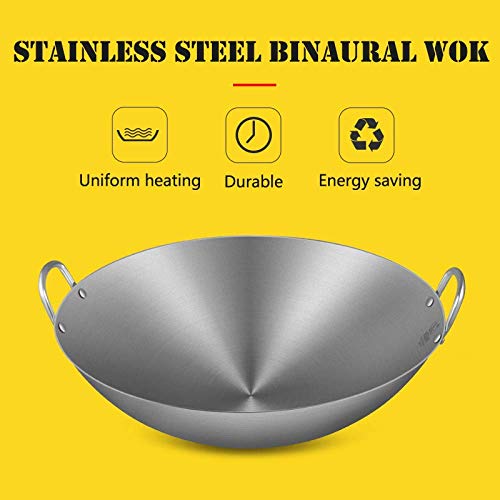 Ollas de Cocina Sartenes Wok - Sartén para saltear sin Recubrimiento, Sartén Profesional Grande para Wok/saltear, con asa Auxiliar, Wok Multiusos, Sartén de 34-80 cm, plateado-60 cm, Plateado, 75 c