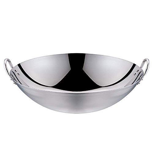 Ollas de Cocina Sartenes Wok - Sartén para saltear sin Recubrimiento, Sartén Profesional Grande para Wok/saltear, con Mango Auxiliar de Acero, Wok Multiusos, A-75Cm, A, 60cm
