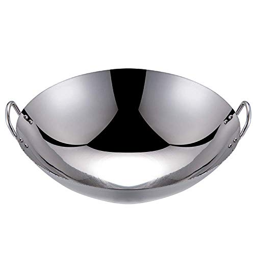 Ollas de Cocina Sartenes Wok - Sartén para saltear sin Recubrimiento, Sartén Profesional Grande para Wok/saltear, con Mango Auxiliar de Acero, Wok Multiusos, A-75Cm, A, 60cm