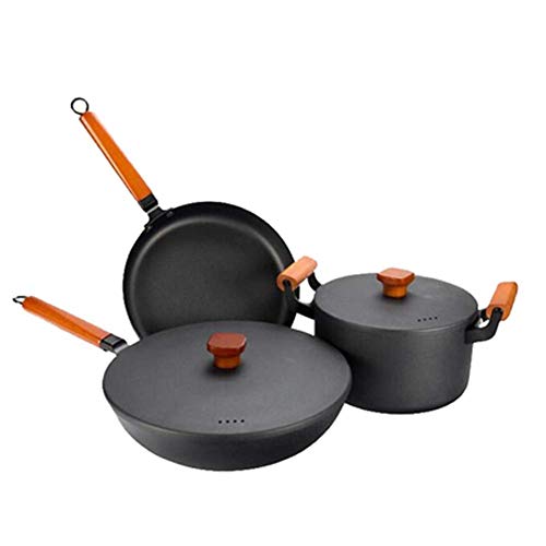 Ollas y sartenes Conjunto de 3 piezas, Ultra antiadherente utensilios de cocina de cerámica con recubrimiento de titanio, ollas y sartenes antiadherentes Set, 3 Hierro fundido Pot Conjuntos a la induc
