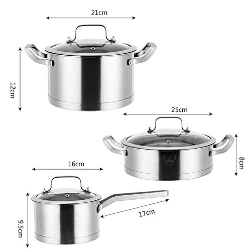Ollas y sartenes de cobre Conjunto 3 piezas de acero inoxidable utensilios de cocina de utensilios de cocina for cocinar y hornear, utensilios de cocina sistemas de plata (color: plata, tamaño: Tamaño