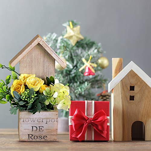 Olymajy Flores Plantas Artificiales, Dormitorio Flores Artificiales con Jarrón de Madera pared Colgante Exquisitas Rosas Artificiales para Escritorio de Oficina Cocina Interior Decoración Amarillo