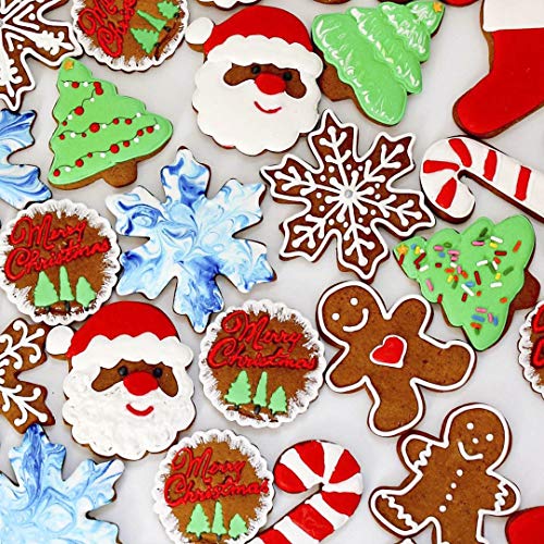 Olywee - Juego de cortadores de galletas (8 piezas, forma de pan de jengibre, muñeco de nieve, árbol de Navidad, cara de Papá Noel, reno, manoplas y bastón de caramelo, acero inoxidable