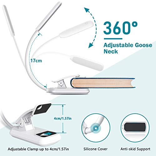 OMERIL Lampara de Lectura Recargable, 9 LED Luz Lectura Libros con Sensor Táctil, 3 Brillo Ajustable (Luz Cálido y Blanco), 360° Flexible Luz Pinza para Estudio, Cama, Libro, Tablet, PC y E-Reader