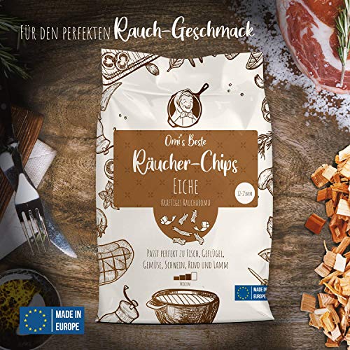 Omi's BESTE© Virutas para ahumar Roble - Saco de Aprox. 0,8 kg | Virutas de Madera para ahumador y Barbacoa | Aromatizante Natural para un Fuerte Sabor a Humo - Wood Chips para asado