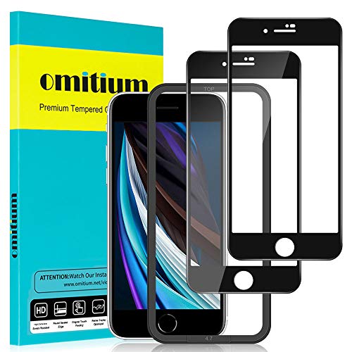 omitium Protector Pantalla para iPhone SE 2020, [2 Pack] iPhone 8/ iPhone 7 Cristal Templado [Cobertura máxima][ [Marco Instalación Fácil] Sin Burbujas Dureza 9H Vidrio Templado iPhone SE /8 / 7, 4,7”