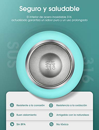 OMORC Botella Agua Acero Inoxidable, 500ml Botella, Aislado al Vacío, Botella Termo Boca Ancha a Prueba de Fugas, sin BPA, con Dos Tazas, Pajitas, Bolsa y Cepillo de Limpieza