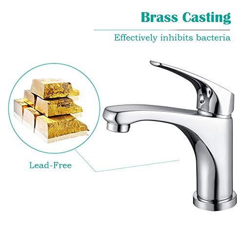 ONECE Grifo de Lavabo en Latón Anti-ruido, Grifo Monomando de Baño con Diseño Curvo, Cromo Mezclador Monomando para Lavabo