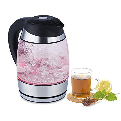 Oneconcept Darjeeling 2G Hervidor de Agua - Inalámbrico, Tetera, LED, Temperatura Regulable, 1,8 L, 2200 W, Asa Cool Touch, Base con recogecable, Apagado automático, Negro-Plateado