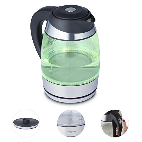 Oneconcept Darjeeling 2G Hervidor de Agua - Inalámbrico, Tetera, LED, Temperatura Regulable, 1,8 L, 2200 W, Asa Cool Touch, Base con recogecable, Apagado automático, Negro-Plateado