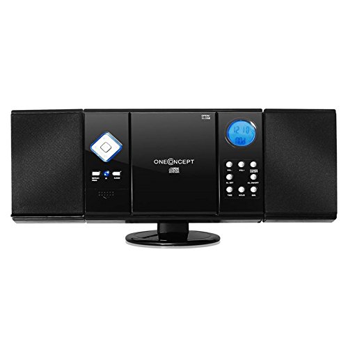 oneConcept V-12 - Cadena estéreo, Minicadena, Reproductor de CD con MP3, FM/Am, USB con MP3, Ranura SD, AUX, Mando a Distancia, Pantalla LCD, Despertador, Reloj, Montaje en Pared, Negro