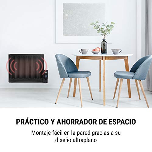 Oneconcept Wallander - Radiador de Aceite, Termostato Regulable, Cleverheat, Pantalla LED, Recalentamiento, Programable, Protección sobrecalentamiento, Móvil/Pared, 2 Patas, 600 W, Negro