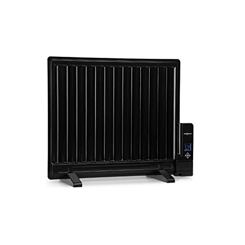 Oneconcept Wallander - Radiador de Aceite, Termostato Regulable, Cleverheat, Pantalla LED, Recalentamiento, Programable, Protección sobrecalentamiento, Móvil/Pared, 2 Patas, 600 W, Negro