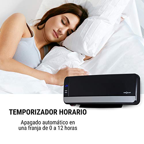 Oneconcept Wallkyrie, Elemento Calefactor con 2 etapas: 1000/ 2000W, Temperatura 10-49°C, termostato, protección contra sobrecalentamiento, Ranuras ventilación oscilantes automáticas, IPX2, Negro