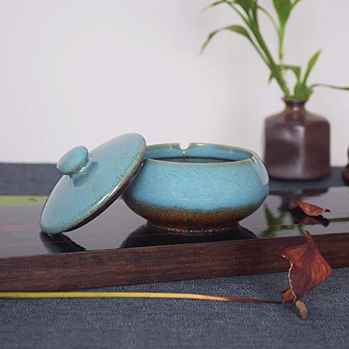 ONEDERZ Cenicero de para Exterior con Tapa, de cerámica, antiolor, para Mesa de café, pequeño decoración, apartamento, Dormitorio, balcón
