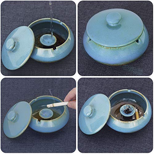 ONEDERZ Cenicero de para Exterior con Tapa, de cerámica, antiolor, para Mesa de café, pequeño decoración, apartamento, Dormitorio, balcón