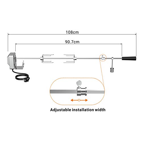 Onlyfire Universal Asador giratoria Juego para Parrilla de Gas, 90cm,8x8mm Cuadrado Asador, 2X Tenedor