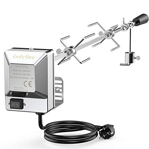 Onlyfire Universal Asador giratoria Juego para Parrilla de Gas, 90cm,8x8mm Cuadrado Asador, 2X Tenedor