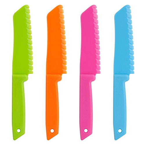 ONUPGO Set de cuchillos de cocina de plástico de 4 piezas - Cuchillo de cocina de chef/cuchillos de cocina para niños, cuchillo para niños para fruta, pan, pastel, cuchillo de lechuga