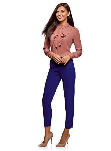 oodji Collection Mujer Pantalones Ajustados con Cinturón, Azul, ES 46 / XXL