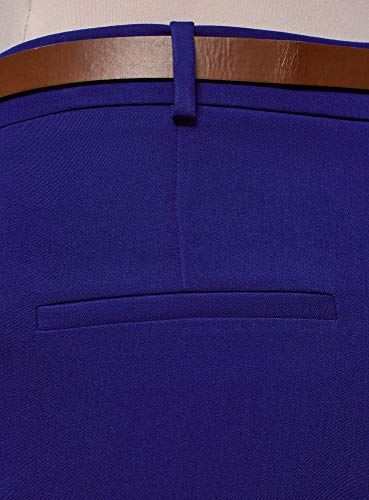oodji Collection Mujer Pantalones Ajustados con Cinturón, Azul, ES 46 / XXL