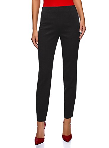 oodji Collection Mujer Pantalones Ajustados con Cremallera en el Lateral, Negro, ES 46 / XXL