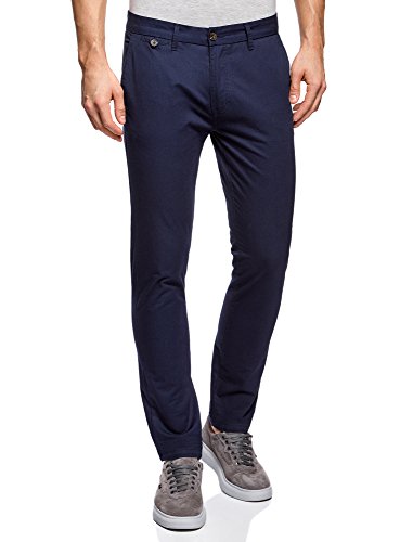 oodji Ultra Hombre Pantalones Chinos Básicos, Azul, 38