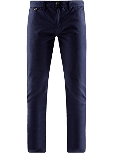 oodji Ultra Hombre Pantalones Chinos Básicos, Azul, 38