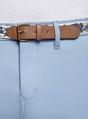 oodji Ultra Hombre Pantalones Chinos con Cinturón, Azul, 42