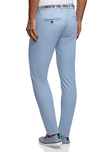 oodji Ultra Hombre Pantalones Chinos con Cinturón, Azul, 42