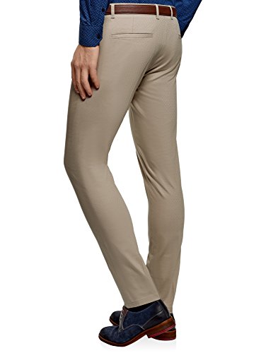 oodji Ultra Hombre Pantalones de Algodón con Decoración Pequeña de Jacquard, Beige, 40