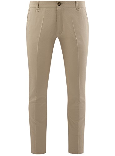 oodji Ultra Hombre Pantalones de Algodón con Decoración Pequeña de Jacquard, Beige, 40