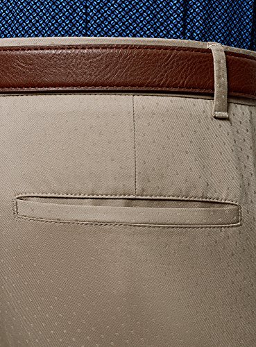 oodji Ultra Hombre Pantalones de Algodón con Decoración Pequeña de Jacquard, Beige, 40