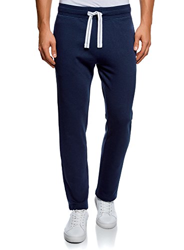 oodji Ultra Hombre Pantalones de Punto Básicos, Azul, S
