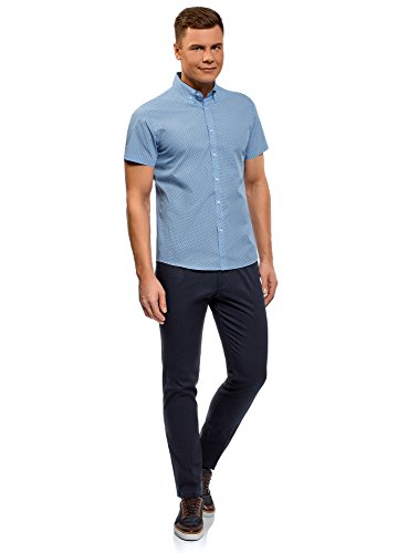oodji Ultra Hombre Pantalones Slim con Pinzas, Azul, 48