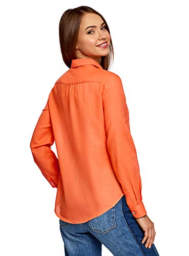 oodji Ultra Mujer Camisa Ancha de Algodón, Naranja, ES 42 / L