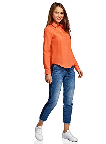 oodji Ultra Mujer Camisa Ancha de Algodón, Naranja, ES 42 / L