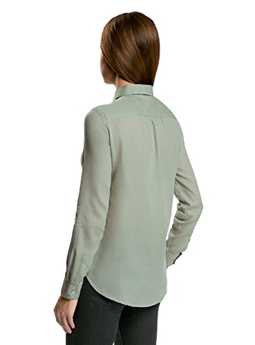 oodji Ultra Mujer Camisa Ancha de Algodón, Verde, ES 40 / M