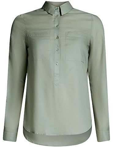 oodji Ultra Mujer Camisa Ancha de Algodón, Verde, ES 40 / M