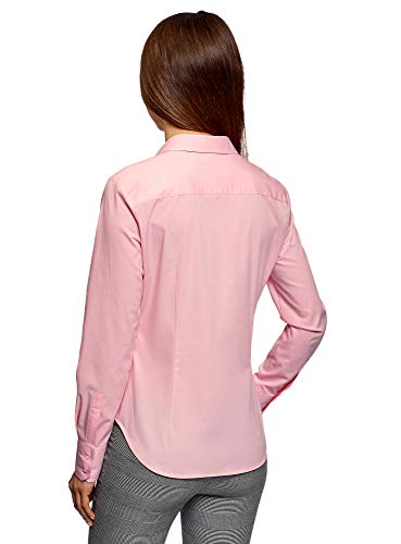 oodji Ultra Mujer Camisa Básica de Algodón, Rosa, ES 36 / XS