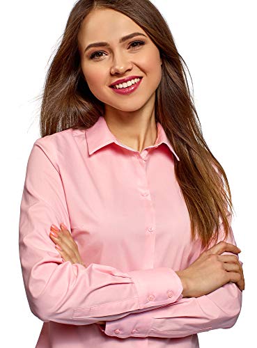oodji Ultra Mujer Camisa Básica de Algodón, Rosa, ES 36 / XS
