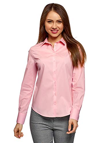 oodji Ultra Mujer Camisa Básica de Algodón, Rosa, ES 36 / XS