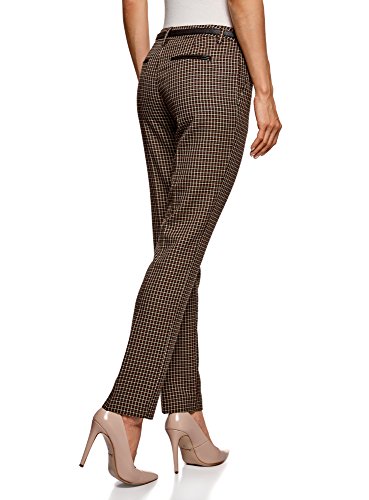 oodji Ultra Mujer Pantalones Básicos con Cinturón, Marrón, ES 38 / S