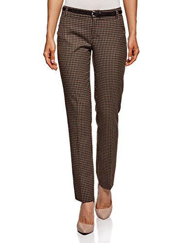 oodji Ultra Mujer Pantalones Básicos con Cinturón, Marrón, ES 38 / S