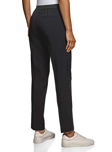 oodji Ultra Mujer Pantalones Recortados con Cintura Elástica, Negro, ES 36 / XS