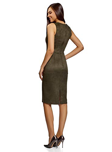 oodji Ultra Mujer Vestido Entallado de Ante Sintético, Verde, ES 34 / XXS