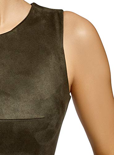 oodji Ultra Mujer Vestido Entallado de Ante Sintético, Verde, ES 34 / XXS